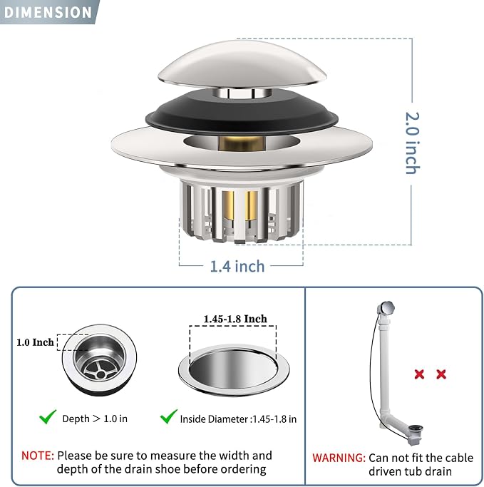 Universal 3 in 1 Bathtub Drain Stopper Bathtub, Pop-up Tub Stopper - Image 7