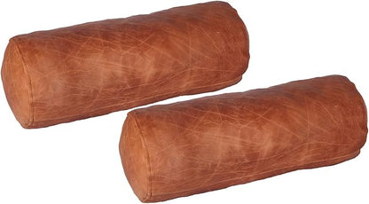 Neck Roll Pillow Cushion Cover, 24x6 Inch Full Moon Round Bolster Pillow Case, Cylinder Soft Lambskin Leather Pillowcase for Head, Spine & Neck Support During Sleep - Beige Artical Pack of 2