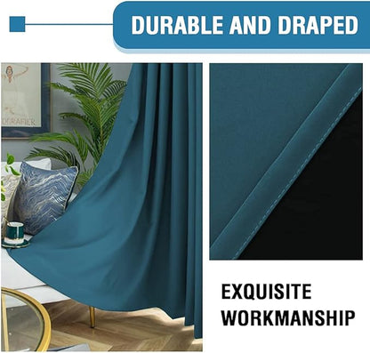 H.VERSAILTEX 100% Blackout Curtains for Bedroom Thermal Insulated Blackout Curtains 45 inch Length Heat and Full Light Blocking Curtains for Living Room with Black Liner 2 Panels Set, Dark Teal