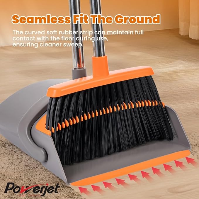 POWERJET Upright Broom & Dustpan Set, Angled Lobby Broom, Exclusive Long Handle - Image 5