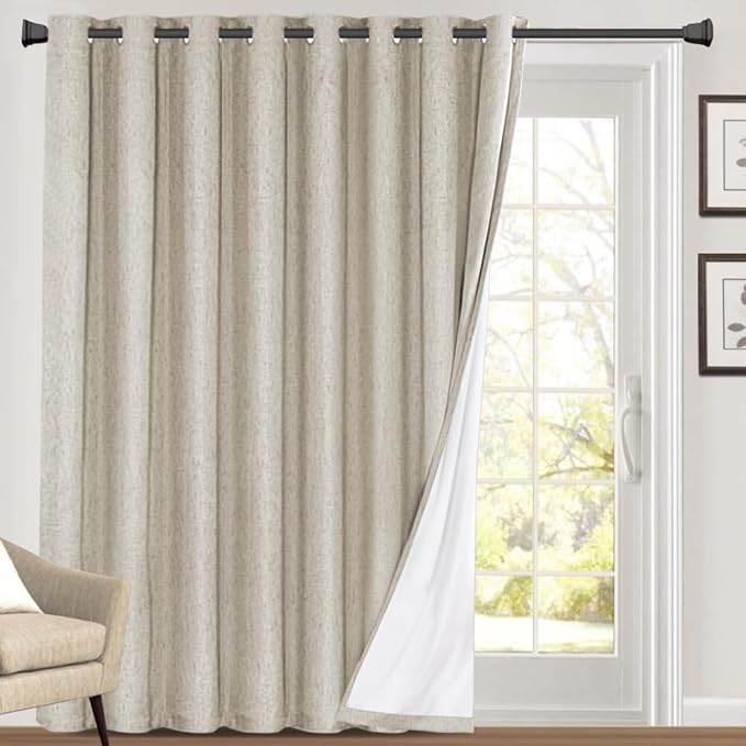 PrinceDeco 100% Blackout Curtains for Sliding Glass Doors Room Divider Patio Door Curtains Sliding Doors Linen Blackout Curtains for Bedroom Living Room,W100 X L96 Inch, Cobblestone
