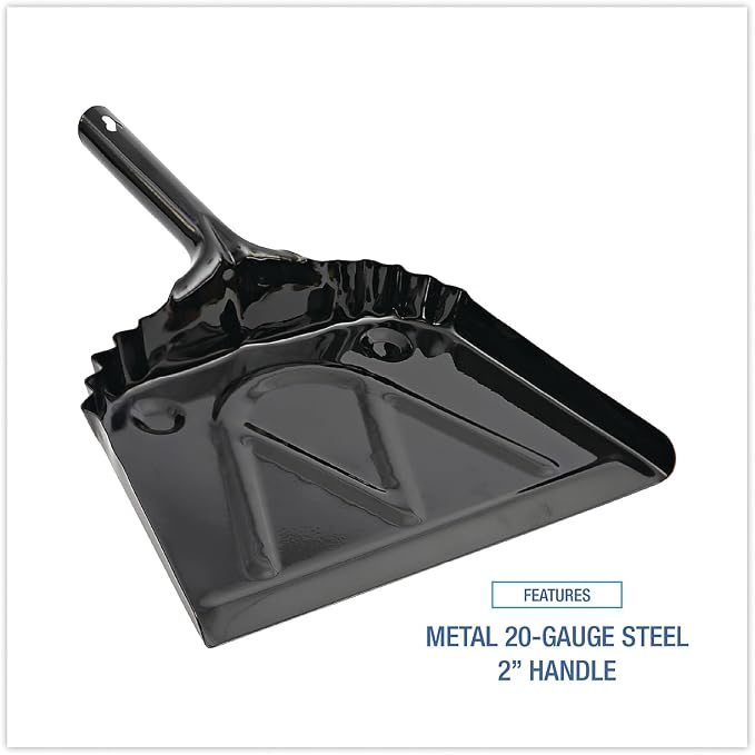 Boardwalk 04212 Metal Dust Pan 12" Wide 2" Handle Black 12/Carton - Image 3