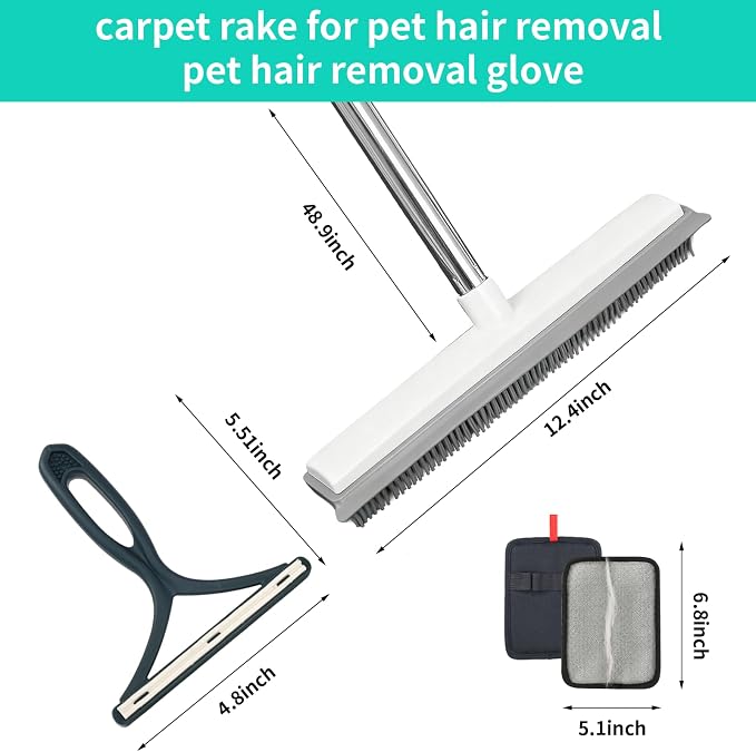 Carpet Rake for Pet Hair Removal, 30-51" Adjustable Stainless Steel Handle - Image 2
