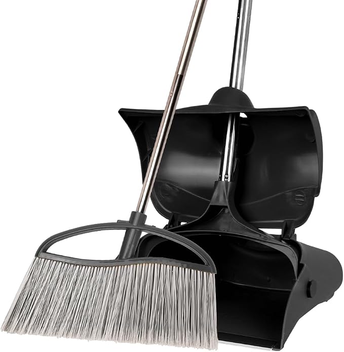 Long Handle Heavy Duty Broom and Dustpan Set, Outdoor and Commercial Upright by Dodifker