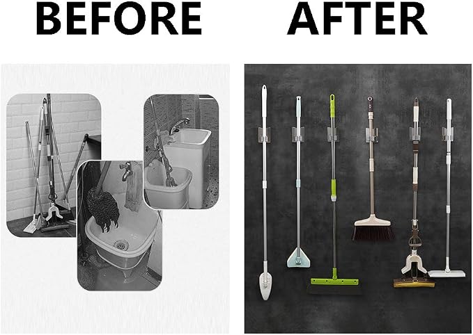 HANZE 2 Pack Mop Broom Holder Racks 304 Stainless Steel Self Adhesive Heavy - Image 3