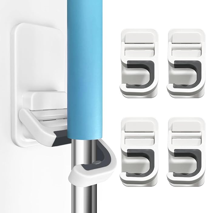 Broom Holder Wall Mount, 4 Pack Broom and Mop Organizer Wall Hanging Self by Unknown