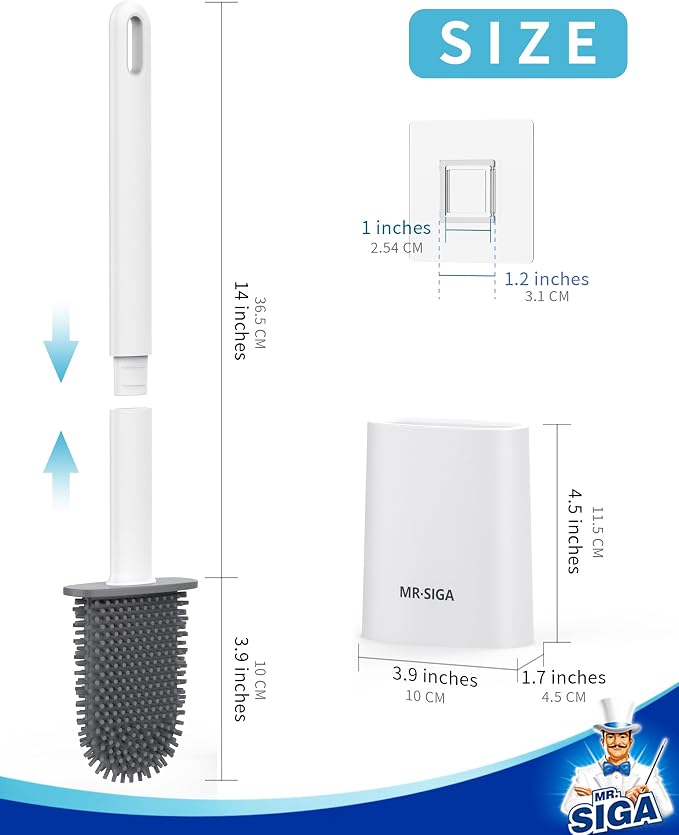 MR.SIGA Toilet Brush and Holder Set, Wall Mounted Toilet Bowl Brush, Compact - Image 3