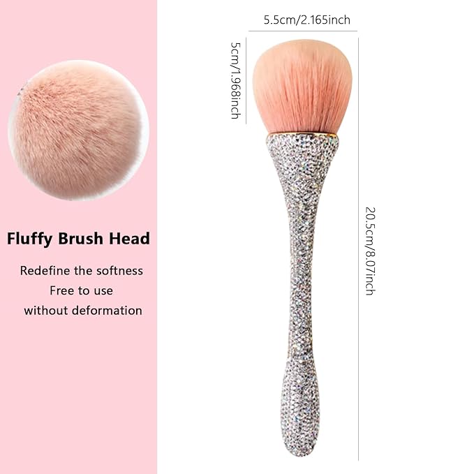 WOKOTO 1pcs White Shiny Rhinestone Nail Art Dust Brushes - Image 3