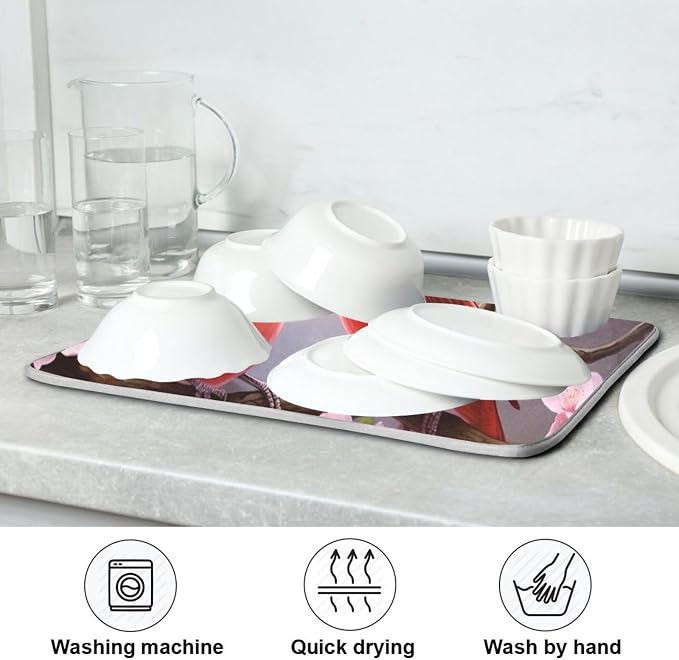 Dish Drying Mat Kitchen Counter Absorbent Red Cardinals Coffee Sink Mat Dish - Image 7