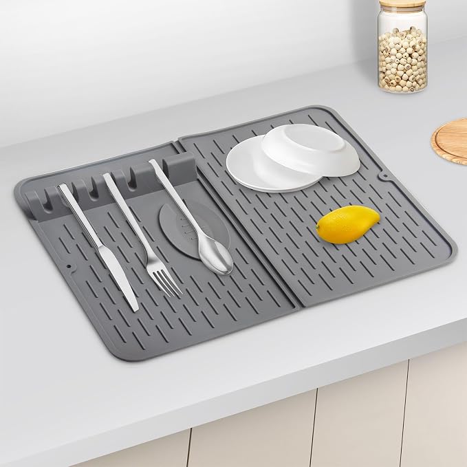 Silicone Dish Drying Mat for Kitchen Counter, Collapsible Dish Drainer Mat by Puliyunxiang