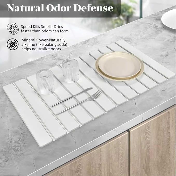 Large Stone Dish Drying Mats for Kitchen Counter, Fast Drying Collapsible Dish - Image 3