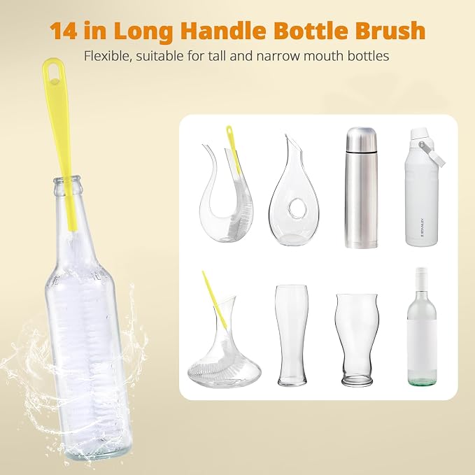 OUTXE 5 Pack Bottle Brush Set, 5-in-1 Water Bottle Cleaner Brush, 3 Straw Brush - Image 4