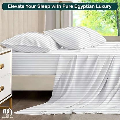 NON Sticky cotton Twin Size Sleeper Sofa Sheets, 4 Piece Egyptian Cotton Bed Sheet Set for Sofa Bed, 6" Deep Pocket Fitted Sheet for Pull Out Couch Mattress, 39" x 75", White Stripe, Soft & Breathable