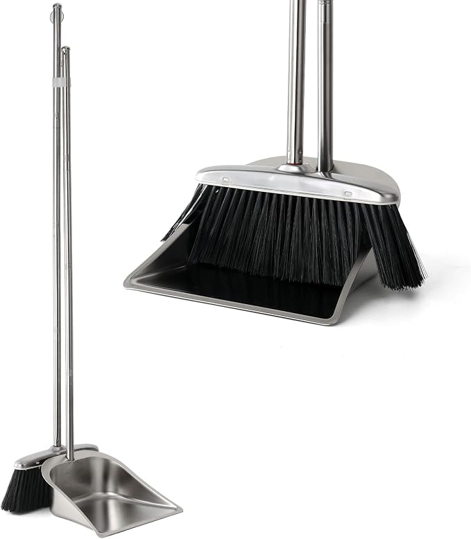VOOWO Heavy Duty Broom and Dust pan Set, Stainless Steel Broom and Dustpan Set by VOOWO