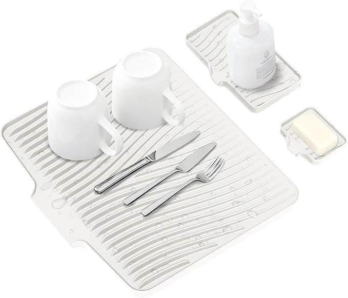 Silicone Dish Drying Mat for Kitchen Counter, Dish Drying Pad, Non-Slip Drain by COPLIB