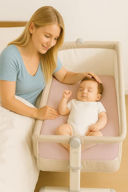 Muslin Bedside Bassinet Sheets 2 Pack, 33x20 Fitted Ultra Soft & Breathable Bedside Sleeper Sheets, Ideal for Baby Girl and Boy, Perfect for Newborns (Floral & Pink)