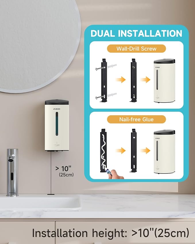AIKE Automatic Wall Mount Liquid Soap Dispenser, Commercial Stainless Steel - Image 2