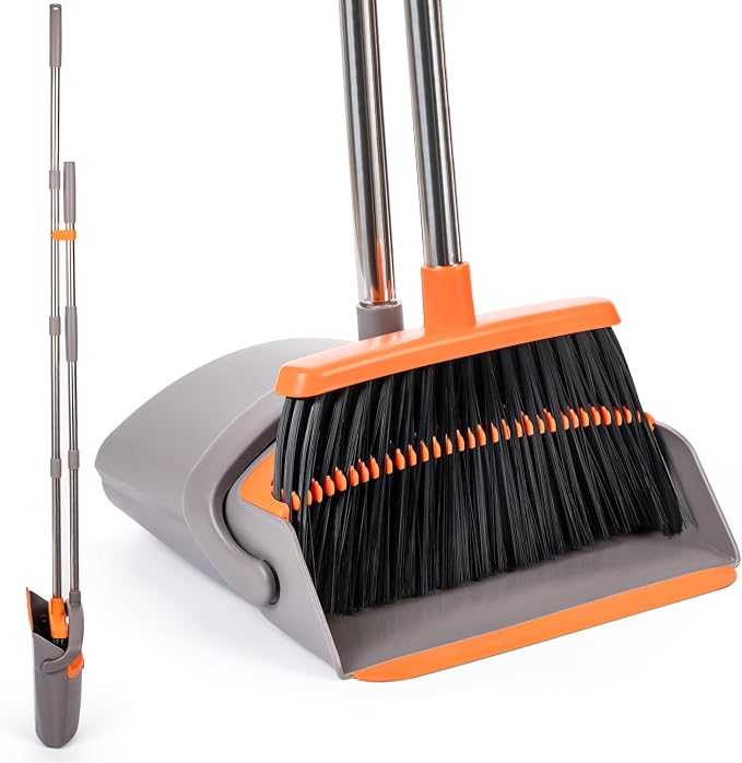 POWERJET Upright Broom & Dustpan Set, Angled Lobby Broom, Exclusive Long Handle by Unknown