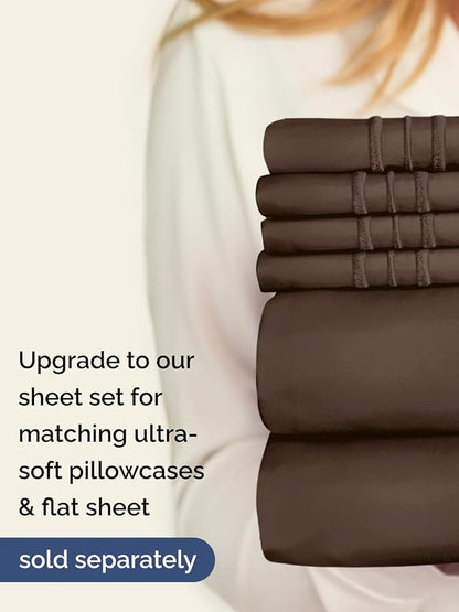 Extra Deep Queen Fitted Sheet - Hotel Luxury Single Fitted Sheet Only - Easily Fits 18 inch to 24 inch Mattress - Ultra Soft, Wrinkle Free w/Extra Deep Pockets - Easy-Care, Breathable & Comfy - Brown