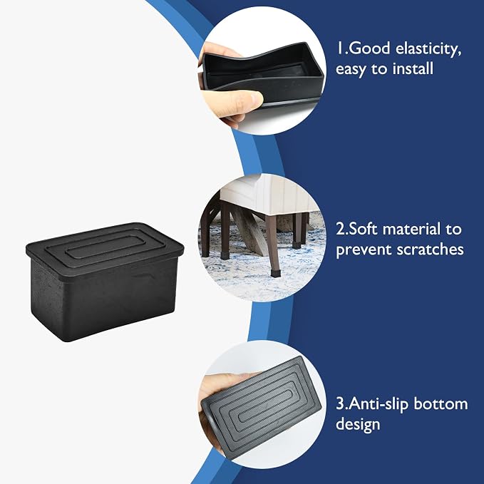 4 Pcs 2" x 4" Rectangular Rubber Chair Leg Caps, PVC Table Leg Covers, Flexible - Image 4