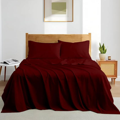 California King Sheet Set - Luxury 338 Thread Count 100% Egyptian Cotton Sateen, Deep Pocket Sheets with All Around Elastic for a, Hotel Quality Bedding Set (Burgundy Solid)