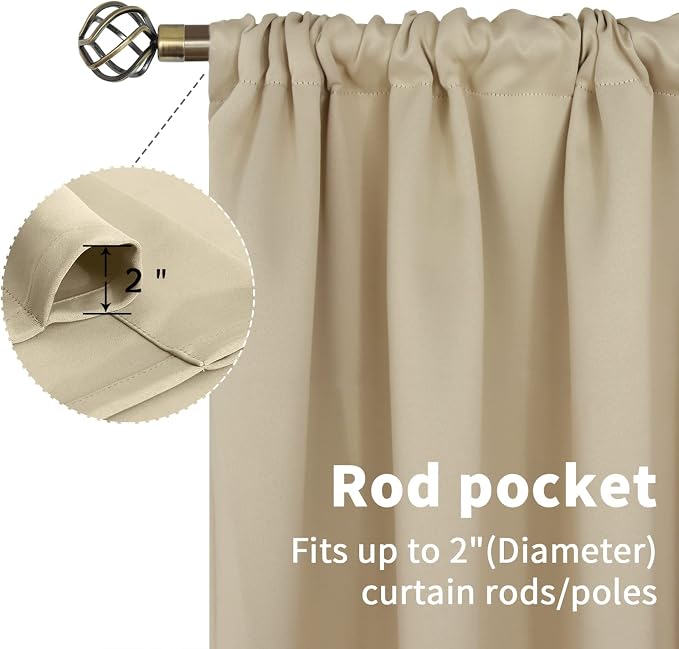 BGment Beige Blackout Curtains for Kitchen Cafe Window 34 x 40 Inch Long - Image 6