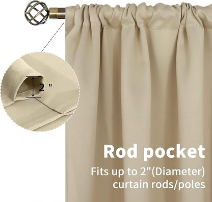 BGment Beige Blackout Curtains for Bedroom Kitchen 45 Inches Long - Short Thermal Insulated Drapes with Rod Pocket Privacy for Bathroom Small Window, 34 x 45 Inch, 2 Panels
