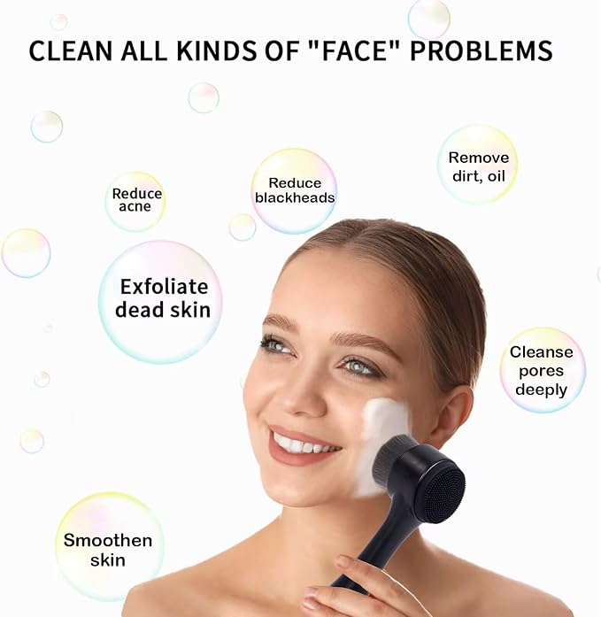 Face Brush 2 in 1, Silicone Facial Cleansing Exfoliating Brush Soft Bristles - Image 3