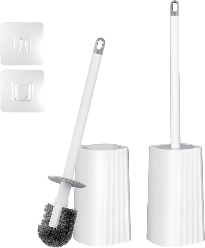 2 Pack Toilet Brush & Holder Set, Lightweight Plastic Handle, Space Saving by KICKLEEN