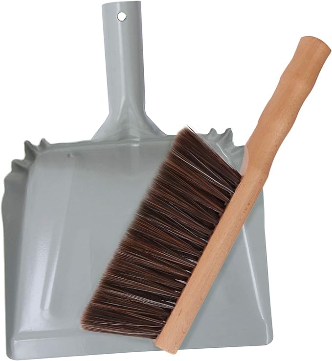 Metal Dust Pan and Brush Set Soft Bristle Wooden Broom Heavy Duty Pan Portable by OakartHome