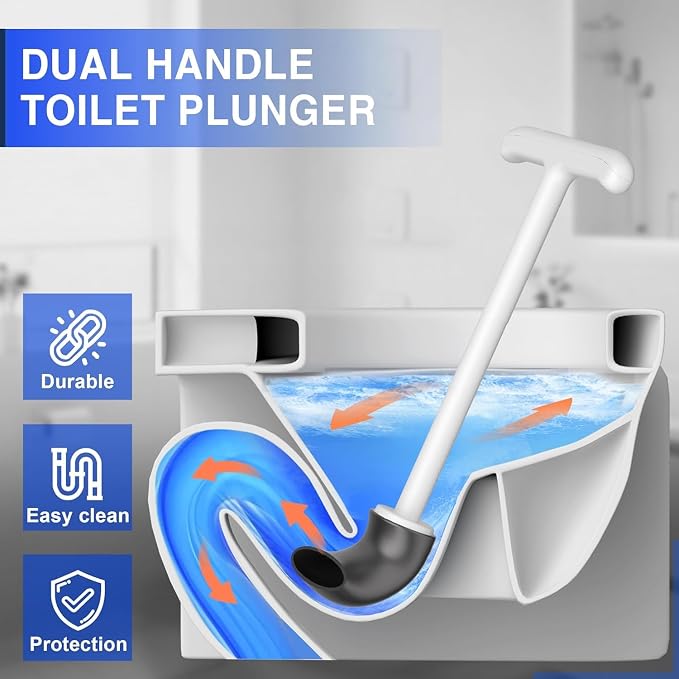 3 in 1 Toilet Brush and Plunger Set，Extended Handle Plunger, Heavy Duty Toilet - Image 3
