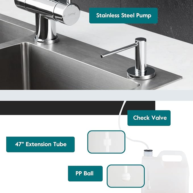 Gappo Soap Dispenser for Kitchen Sink Polished Chrome, Stainless Steel - Image 3