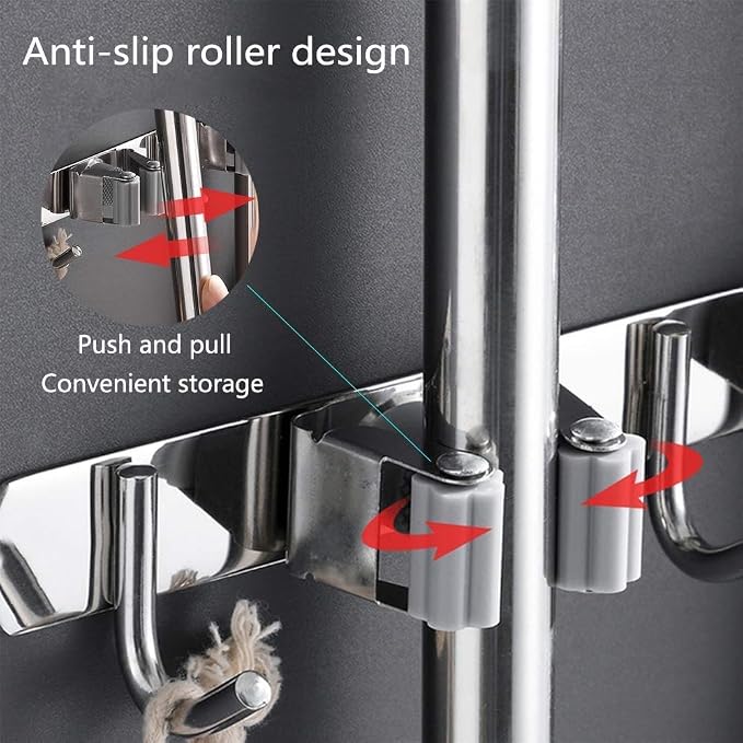 Broom Mop Holder Wall Mount Stainless Steel Tool Hanger Storage Organizer - Image 4