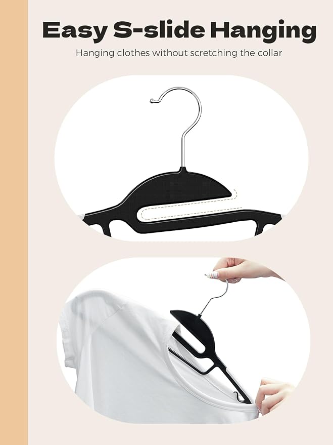HOUSE DAY Black Plastic Hangers 50 Pack, Slim Space Saving, Non Slip Hangers - Image 5