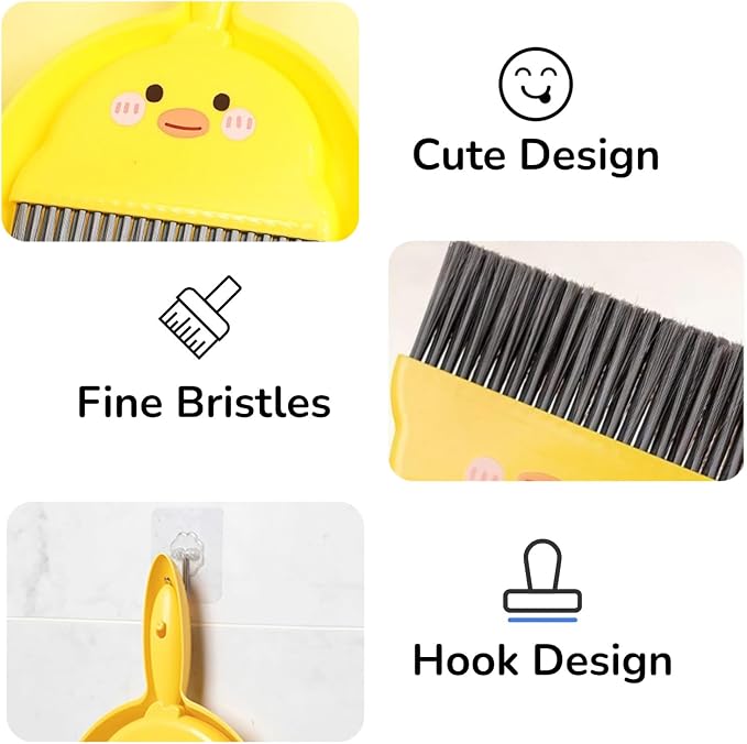 2 PCS Mini Brush and Dustpan Set Plastic Small Yellow Chick Pattern Broom Used - Image 7