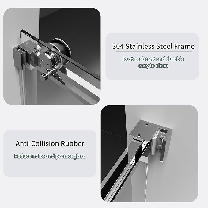 Frameless Shower Door 56-60 in. W x 76 in. H, Single Sliding Glass Door - Image 6