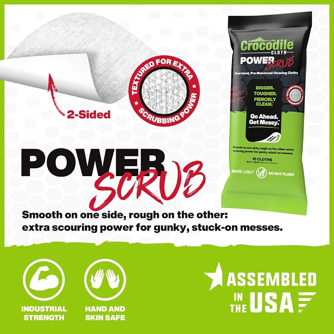 Crocodile Cloth PowerSCRUB Cleaning Wipes – 10 Dual-Surface Cloths, Heavy-Duty - Image 4