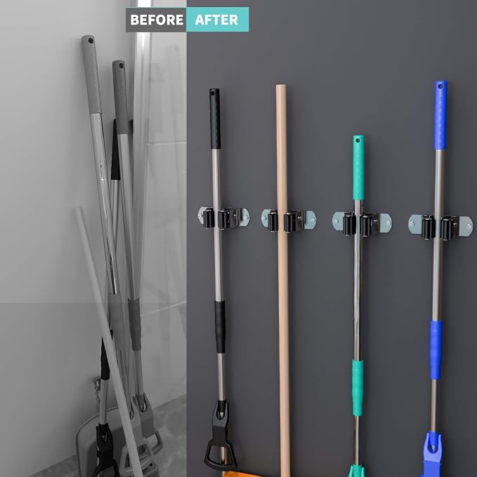 CWOVRS Broom Holder Wall Mount, 4 Pack Mop Holder Stainless Steel Mop and Broom - Image 6