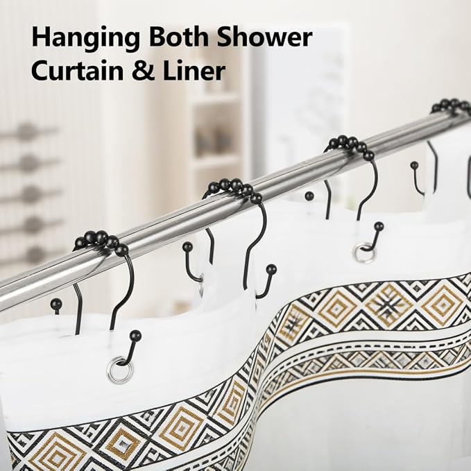 Shower Curtain Hooks, Sturdy Metal Black Shower Curtain Rings, Glide Roller - Image 5