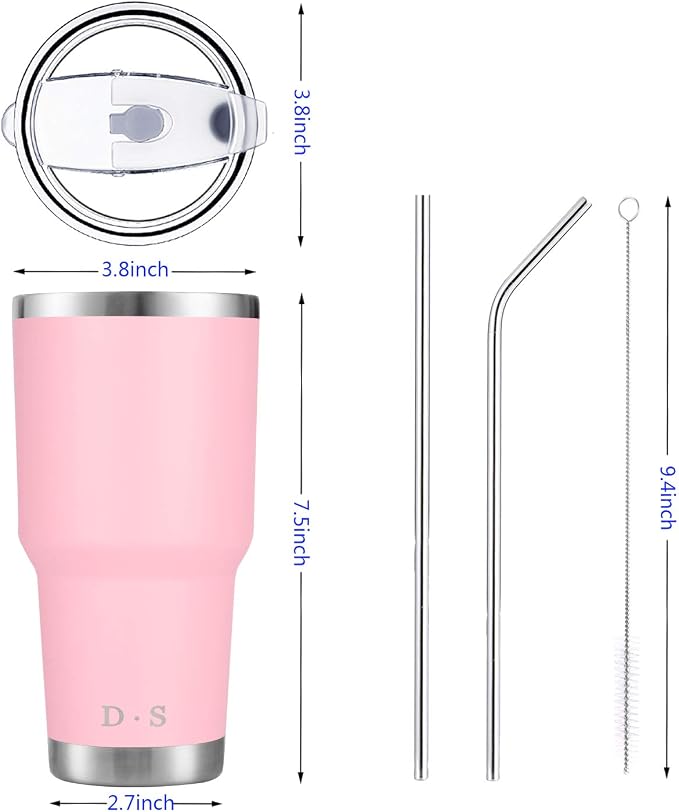 D·S 30 oz Pink Tumbler Stainless Steel Double Wall Vacuum Insulated Mug - Image 2