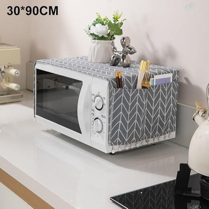 Microwave Oven Cover Dust Oil Proof Cotton Linen Waterproof Fabric Cloth Machine Protector Decorative Kitchen Appliance Cover 30 * 90cm Oven Cover Cloth Dust Cover(gray)