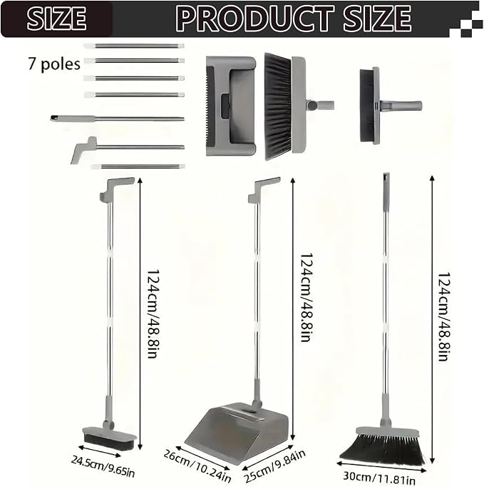 3-in-1 Broom with Dustpan Combo Set Foldable and Rotating Broom and Dustpan Set - Image 3