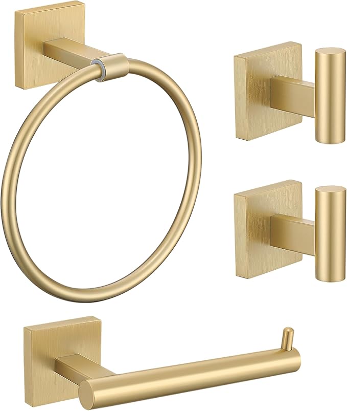 Towel Ring Set 4 Piece Bathroom Hardware Set Includes Towel Ring 2 Towel Hooks by LairuierBathroomHardwareSet