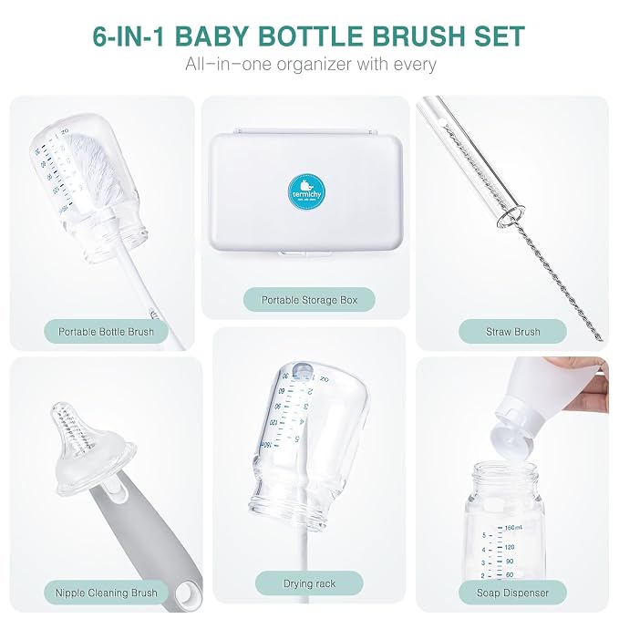 Termichy Travel Bottle Cleaning Kit: Portable Drying Rack & Brush Set - Image 3