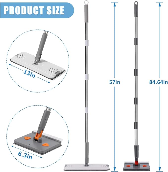 Mops for Floor Cleaning with 57" Long Handle, Baseboard Cleaner Tool with 84" - Image 2