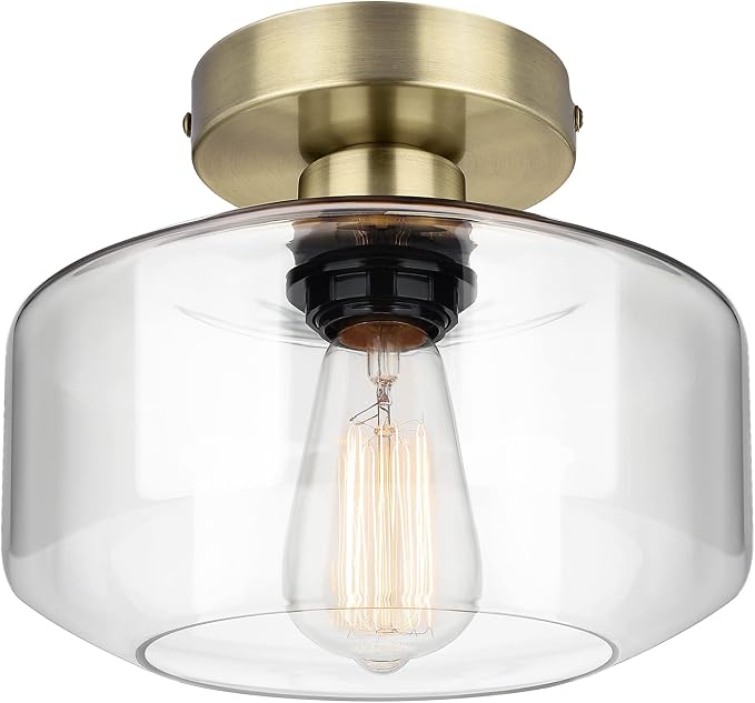 MAXvolador Industrial Semi Flush Mount Ceiling Light Brass, Farmhouse Lighting by MAXvolador