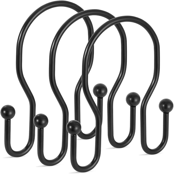 12 Pack Double Shower Curtain Hooks Rings, TENOVEL Double Sided Shower Curtain by TENOVEL