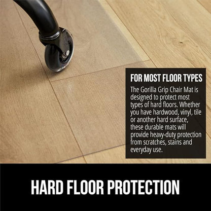 GORILLA GRIP Slip Resistant Office Chair Mat for Hardwood Floors, 36x48 Lip Smooth Glide Under Desk Hard Wood Floor Protector, Stay in Place Plastic Computer Mats for Rolling Office Chairs, Clear