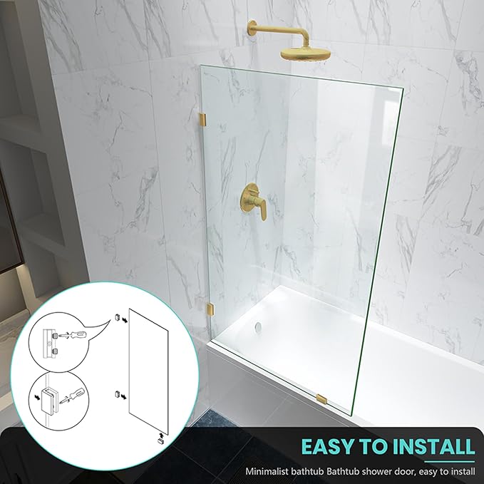 34" W x 58" H Frameless Single Fixed Bath Panel, Fixed Bathtub Screen - Image 2