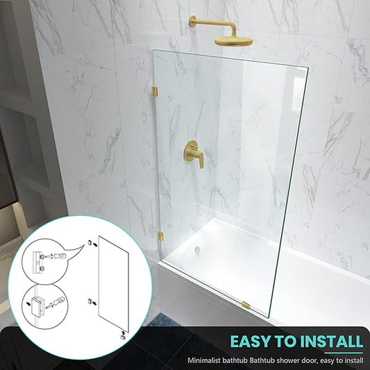 34" W x 58" H Frameless Single Fixed Bath Panel, Fixed Bathtub Screen - Image 2